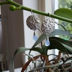 Mooie nieuwe zilveren oorbellen, blauwe chalcedoon briolet, Hangers, Blauw, Nieuw, Ophalen of Verzenden
