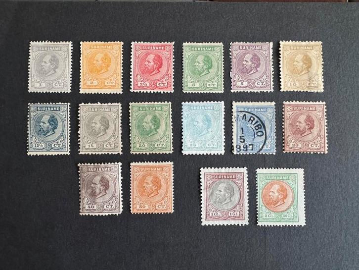 Suriname 1873-1889 Koning Willem III NVPH nr 1-15 ongest/gst, Postzegels en Munten, Postzegels | Suriname, Verzenden