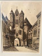 Ets gevangenpoort Bergen op Zoom C.M.van der Woerd, Antiek en Kunst, Ophalen of Verzenden
