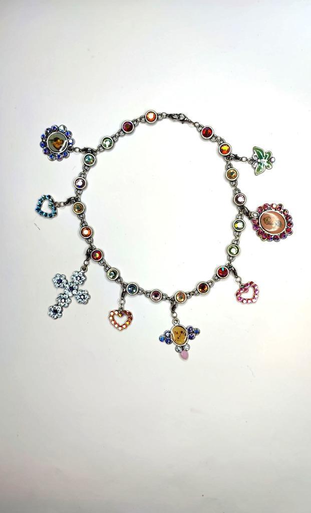 Zilveren ketting/riem met kleurrijke stenen en veel hangers, Sieraden, Tassen en Uiterlijk, Kettingen, Zo goed als nieuw, Zilver