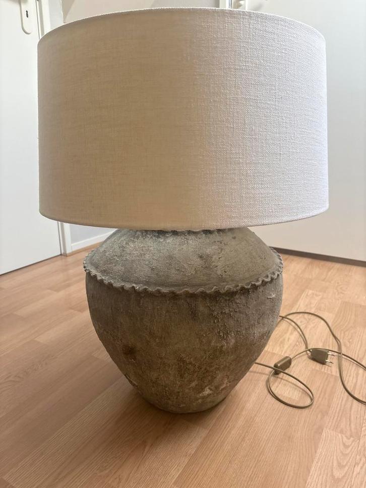 Unieke tafellamp met stoffen kap, Huis en Inrichting, Lampen | Vloerlampen, Gebruikt, Minder dan 100 cm, Stof, Overige materialen