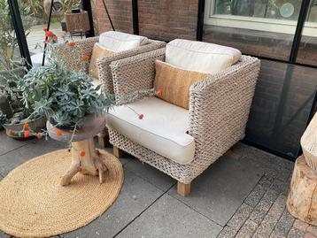 Twee tuinstoelen bananenblad incl kussens beschikbaar voor biedingen