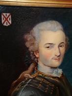 portrait edelheer in harnas Delahaye 1800 en olie op doek, Ophalen of Verzenden