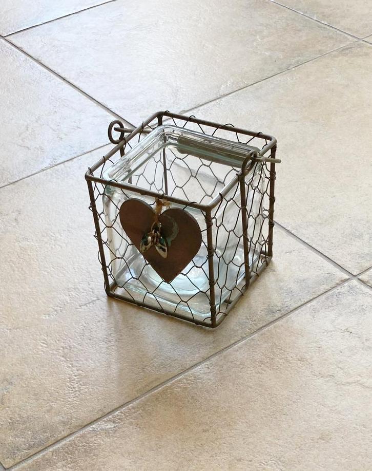 waxinelichthouder sfeerlicht kubusvorm, IKEA metaal, glas, Huis en Inrichting, Woonaccessoires | Kandelaars en Kaarsen, Zo goed als nieuw