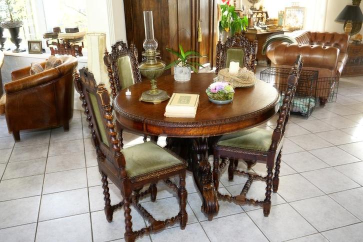 Antieke Mechelse Eethoek - Massief Eiken, Antiek en Kunst, Antiek | Meubels | Tafels, Ophalen