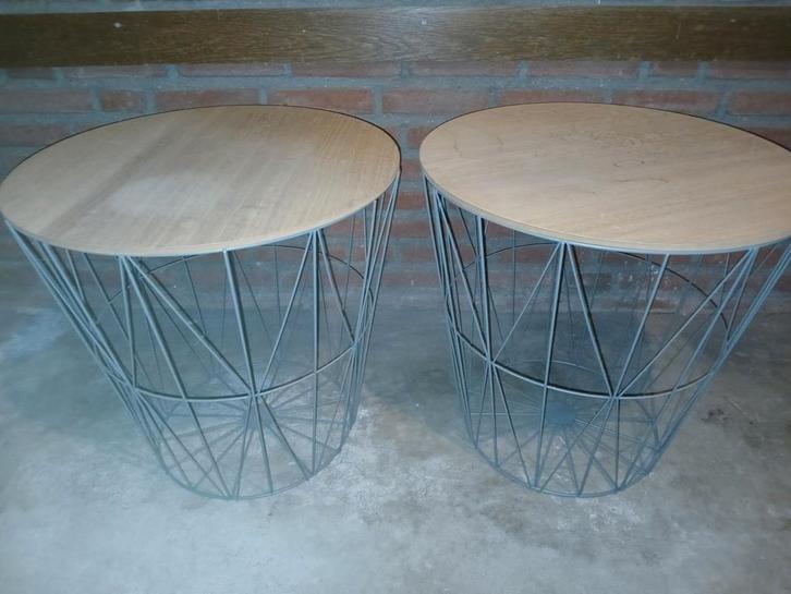 Draadmand Bijzettafel Set, Huis en Inrichting, Tafels | Bijzettafels, Zo goed als nieuw, Rond, Minder dan 45 cm, Minder dan 55 cm