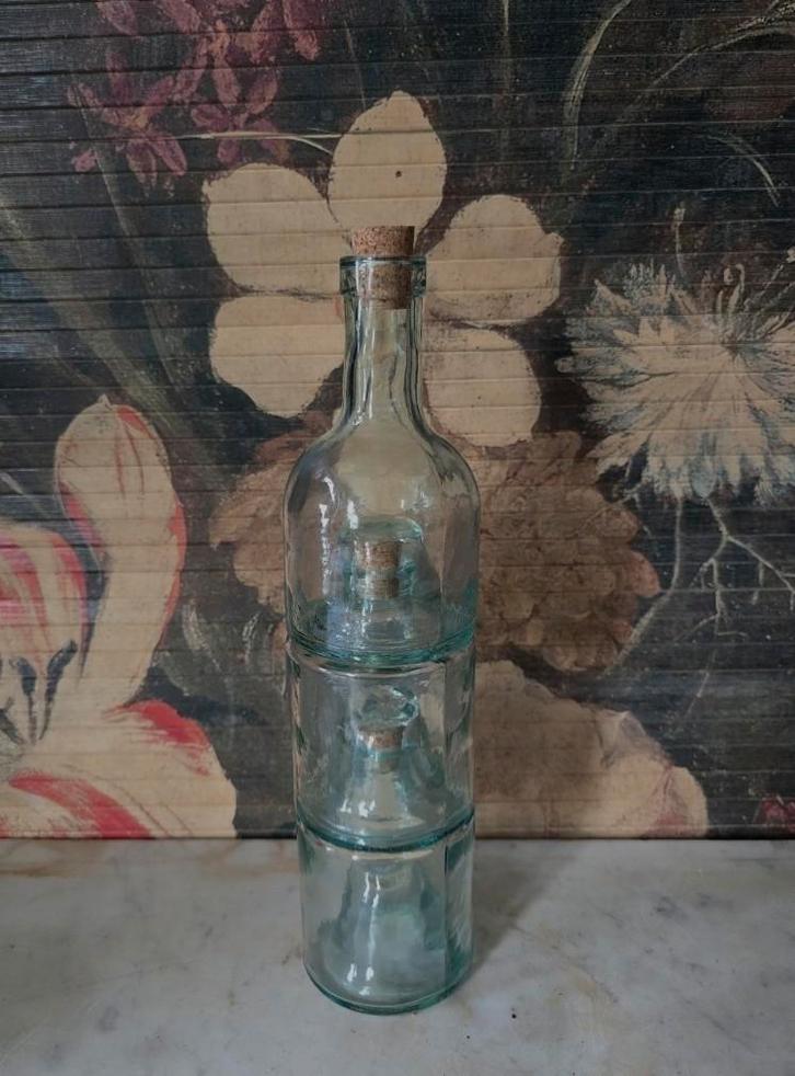 Blauw glazen fles stapelbaar, Antiek en Kunst, Antiek | Glas en Kristal, Ophalen of Verzenden