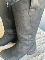 Zwarte leren laarzen mt 39 - wijde schacht, Hoge laarzen, Zwart, Ophalen of Verzenden, Gedragen