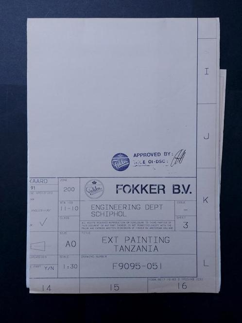 Fokker F50 painting blue print (K720), Verzamelen, Luchtvaart en Vliegtuigspotten, Gebruikt, Kaart, Foto of Prent, Ophalen of Verzenden