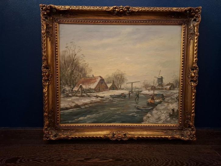 Schilderij olieverf op linnen gesigneerd incl. barok lijst, Antiek en Kunst, Kunst | Schilderijen | Klassiek, Ophalen