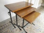 Set van drie vintage / industriele bijzettafels, ijzer/hout, Minder dan 55 cm, Vintage industrieel landelijk, Zo goed als nieuw