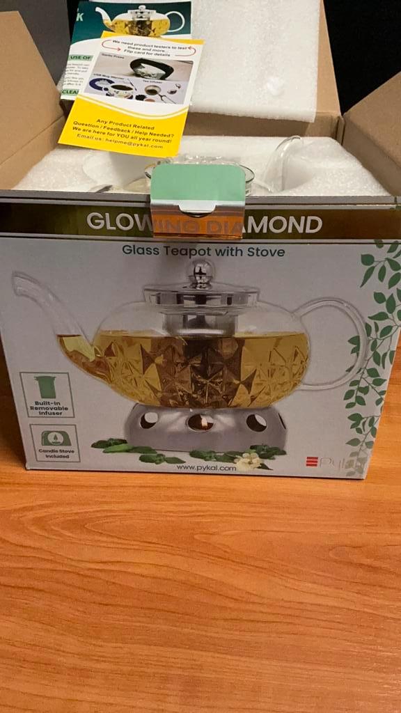 Pykal Glas Theepot met theelicht houder 1.2liter inhoud, Huis en Inrichting, Keuken | Servies, Nieuw, Overige typen, Overige stijlen
