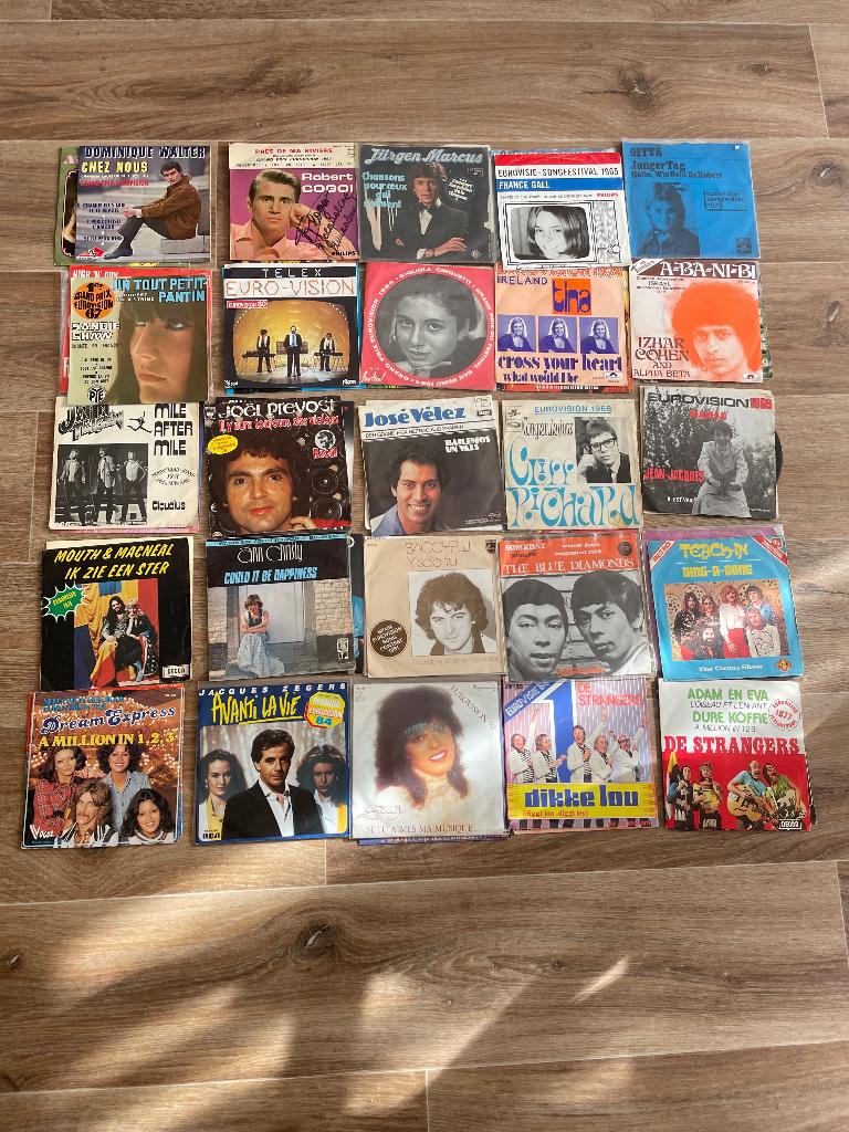 Partij 50 singles Eurovisie Songfestival, Gebruikt, Verzenden, 7 inch, Single