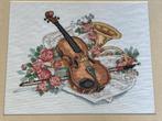 Viool geborduurd en ingelijst (44 x 39 cm), Minder dan 50 cm, Ophalen of Verzenden, Zo goed als nieuw, Schilderij