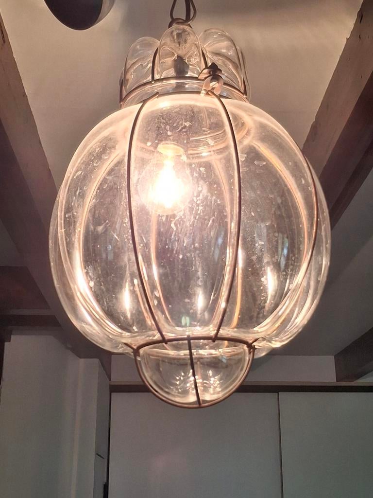 Sfeervolle Venetiaanse Hanglamp van Geblazen Glas en Metaal, Huis en Inrichting, Lampen | Hanglampen, Ophalen, Gebruikt, Glas