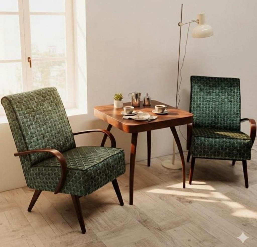 Vintage set50/60 Halabala tafeltje&twee fauteuils, Twee, Ntp, Zo goed als nieuw, Stof