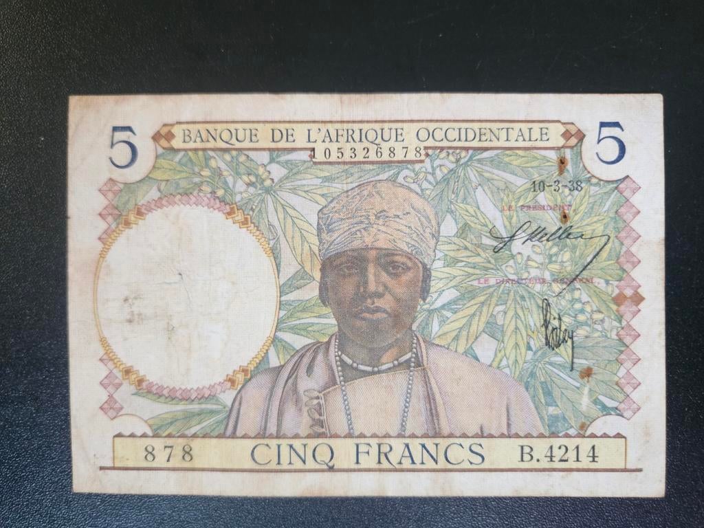 Frans West Afrika pick 21 1938      5, Postzegels en Munten, Bankbiljetten | Afrika, Ophalen of Verzenden, Overige landen, Los biljet