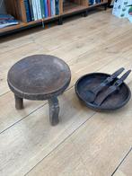 Afrikaans krukje en houten slakom met bestek, Antiek en Kunst, Ophalen