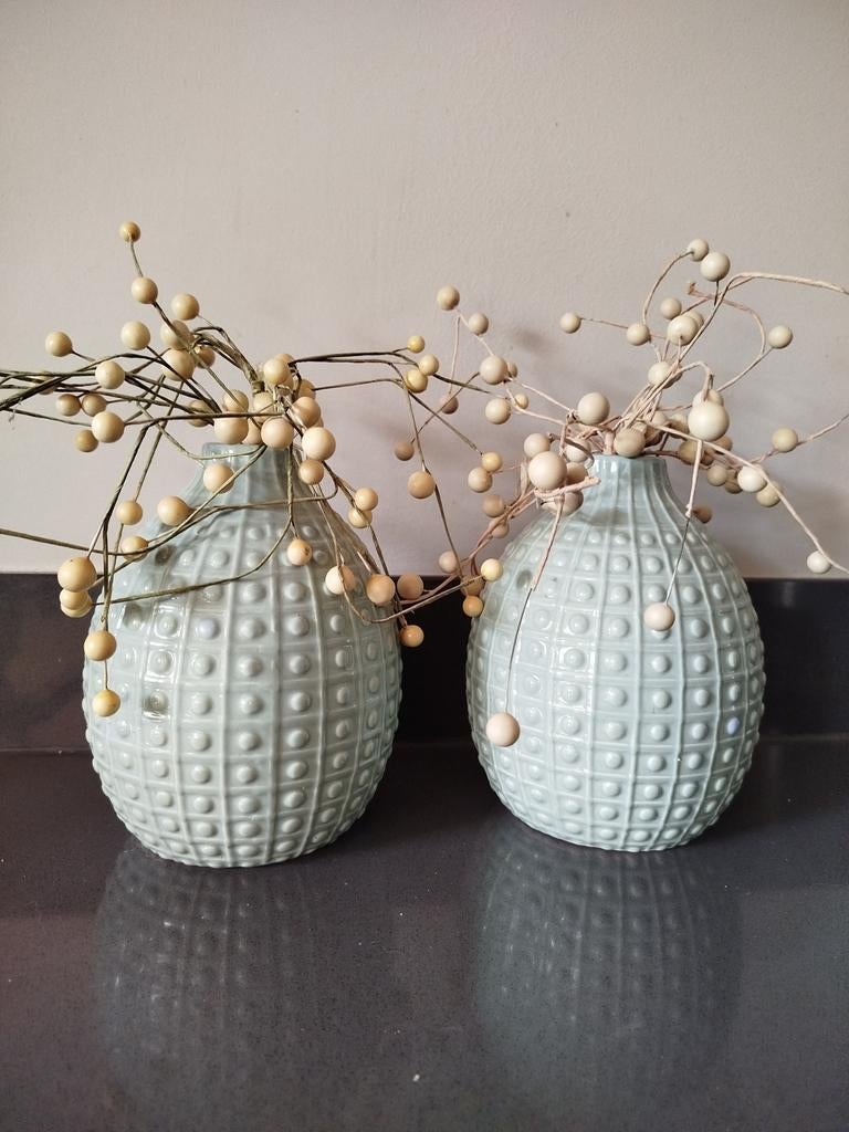 Mintgroene vaasjes 2 stuks, Ophalen, Overige materialen, Zo goed als nieuw, Minder dan 50 cm