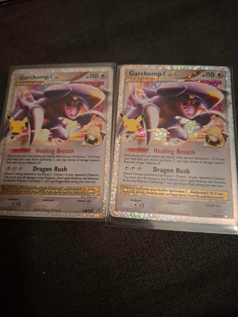 2 Garchomp C LV.X Pokémon kaarten, Ophalen of Verzenden, Gebruikt, Meerdere kaarten, Foil