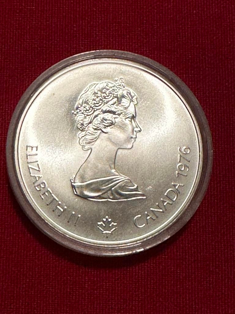 Canadese zilveren 5 Dollar 1976  Olympische Spelen Montreal, Ophalen of Verzenden, Noord-Amerika, Losse munt, Zilver