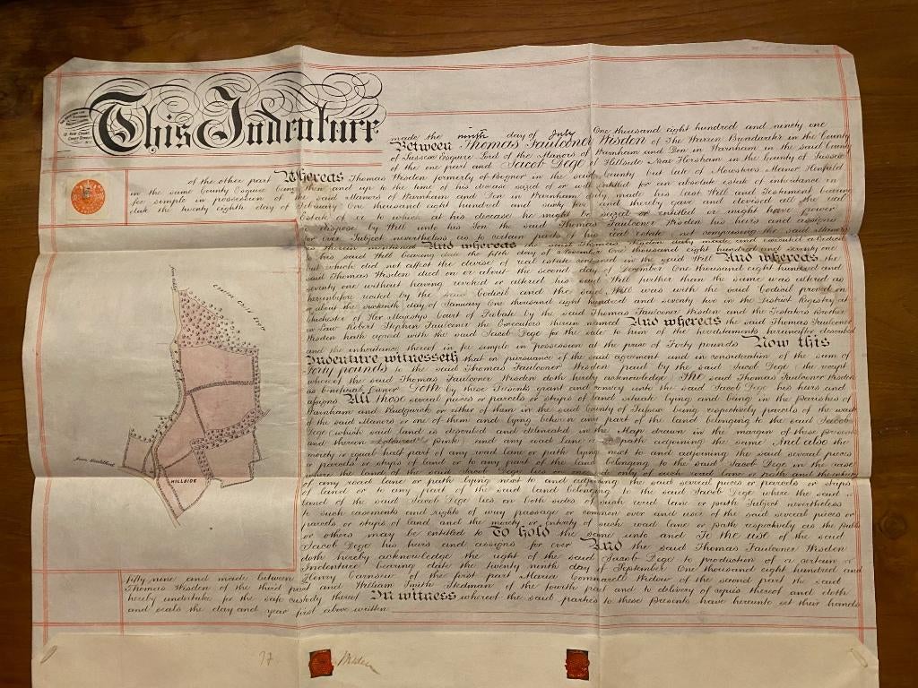 Eigendomsakte  negentiende eeuw Horsham, graafschap Sussex., Antiek en Kunst, Curiosa en Brocante, Ophalen