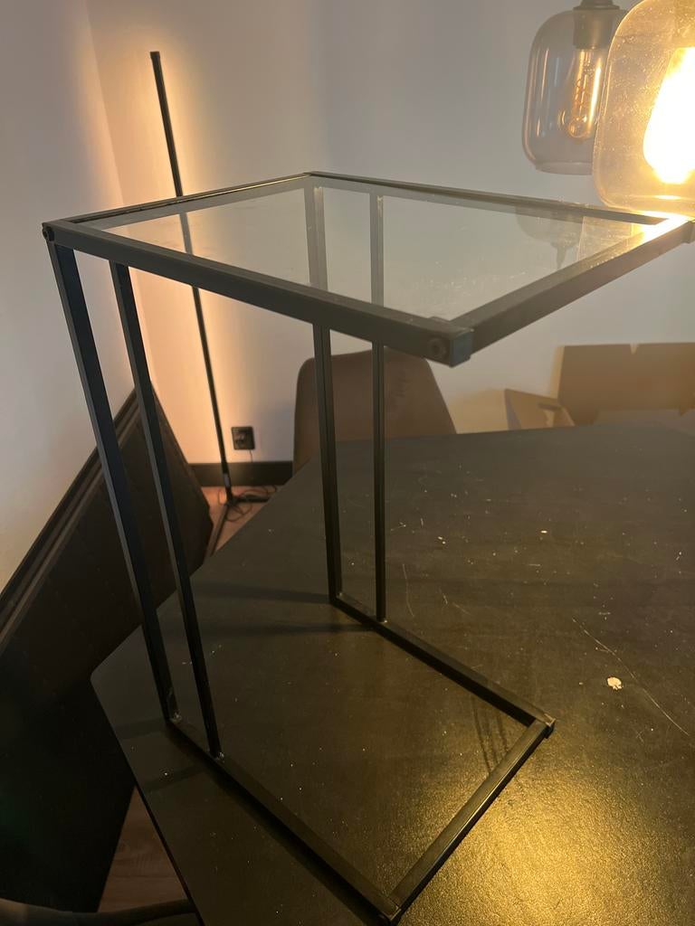 Bijzettafel glas staal 59x30x40 cm, 45 tot 60 cm, Minder dan 55 cm, Gebruikt, Ophalen of Verzenden