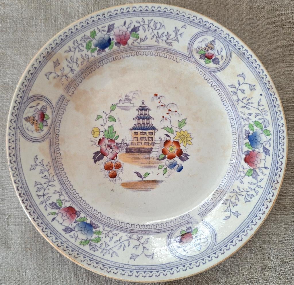 Antiek Lila Pagode bord, brocante, Antiek en Kunst, Ophalen of Verzenden