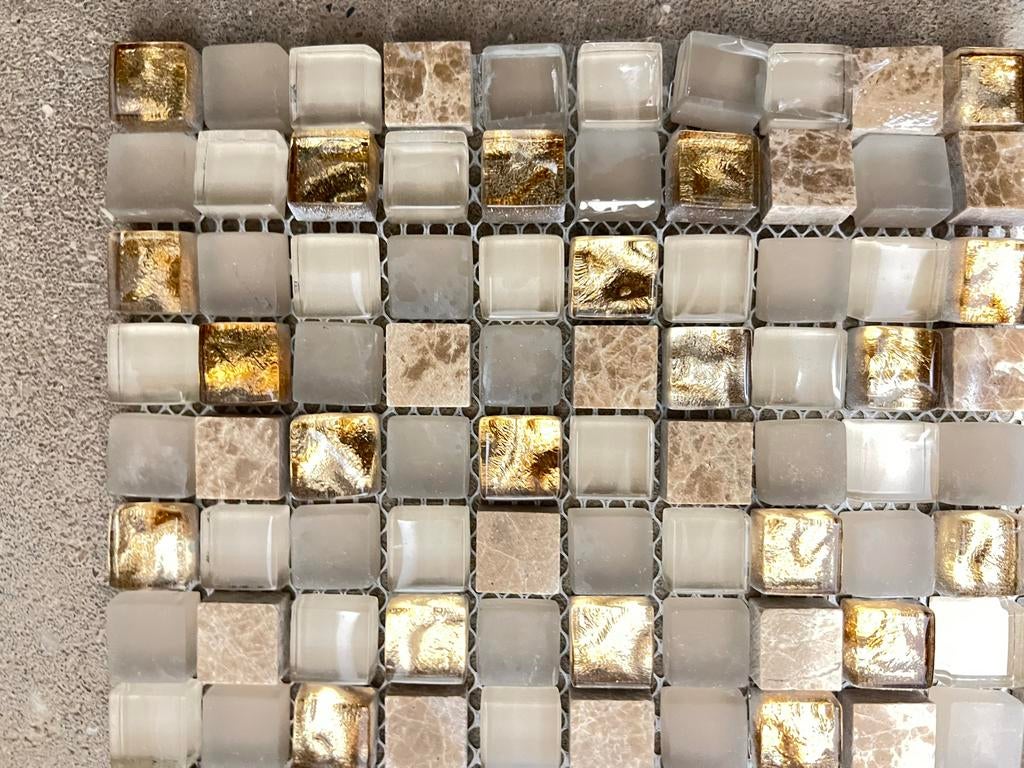 Mozaïek glas matjes goud brons taupe 30x30 cm (4 stuks), Doe-het-zelf en Verbouw, Tegels, Overige materialen, Wandtegels, Nieuw