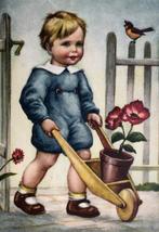 JONGEN - met kruiwagen - bloemen, Verzamelen, Verzenden, 1920 tot 1940, Gelopen, Kinderen
