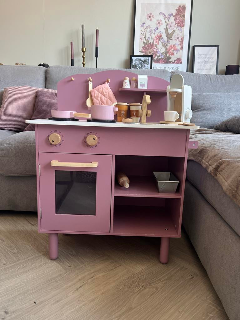 Houten speelkeuken met accessoires - Roze, Ophalen, Zo goed als nieuw, Hout, Speelkeuken