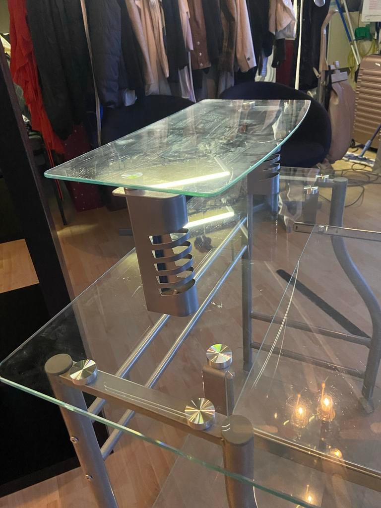 Glazen computer tafel teab, Ophalen of Verzenden, Rechthoekig, Glas, 75 cm of meer