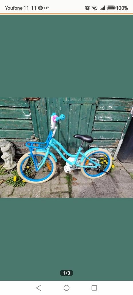 Kinderfiets 18 inch - Blauw/Wit, Ophalen, Zo goed als nieuw, Terugtraprem, 16 tot 20 inch