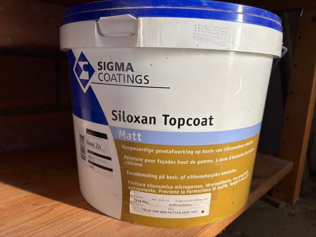 Sigma Siloxan Topcoat Matt - Antracietgrijs gevelverf 10L, Ophalen, 5 tot 10 liter, Nieuw, Verf