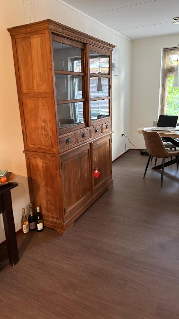 Teak houten servieskast, Huis en Inrichting, Kasten | Buffetkasten, Ophalen, Gebruikt, Met deur(en), 200 cm of meer