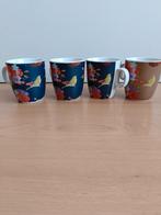 4 kleurrijke mokken met vogels en bloemen, Nieuw, Ophalen of Verzenden, Overige stijlen, Kop(pen) en/of Schotel(s)