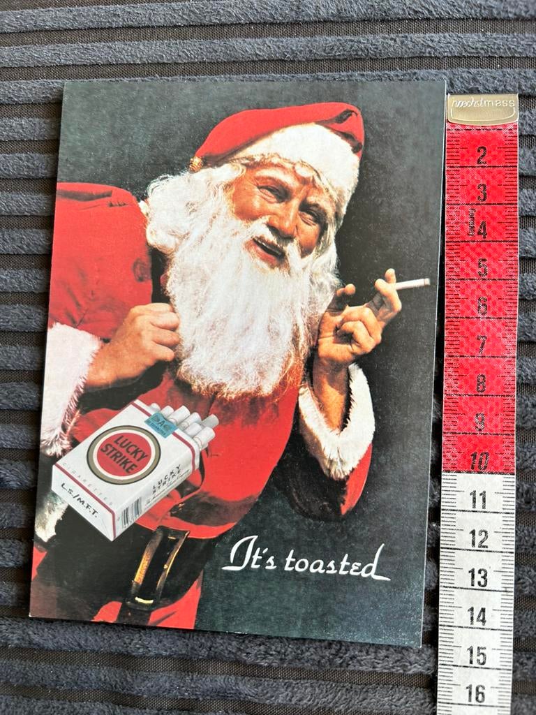 1216.Oude boemerangkaart Sigaret Lucky Strike Kerstman, Ophalen of Verzenden, Ongelopen