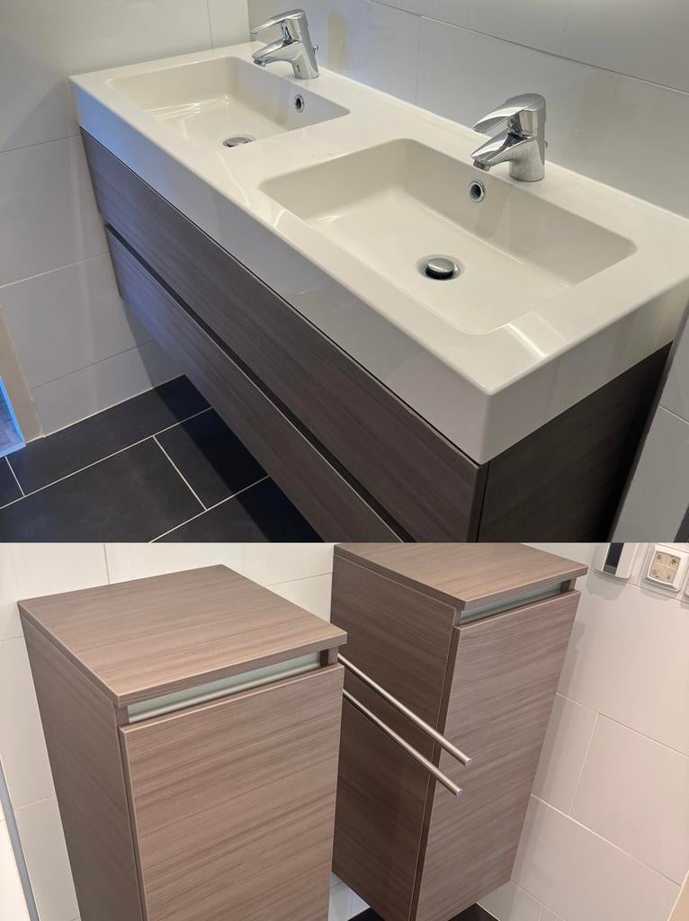 Badkamer meubel wasbak set grijs eiken, Huis en Inrichting, Badkamer | Badkamermeubels, Zo goed als nieuw, Wasbak of Wastafel