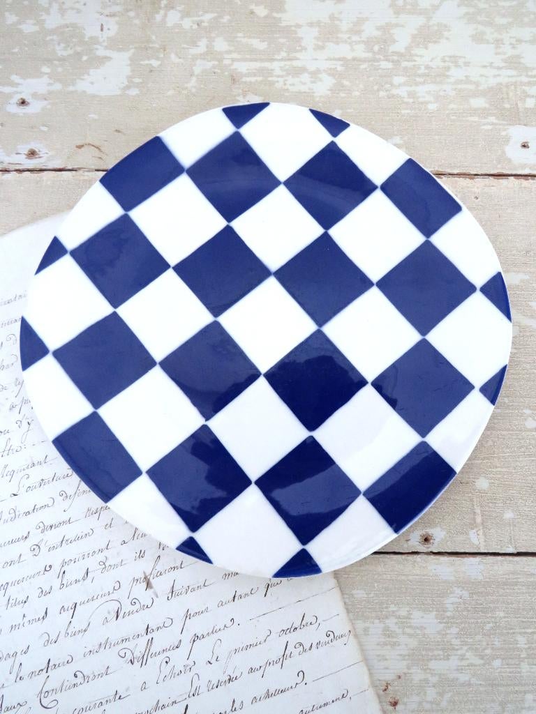 Oud plat bordje van Boch Damiers “Blauw – expo 58”, Ophalen of Verzenden