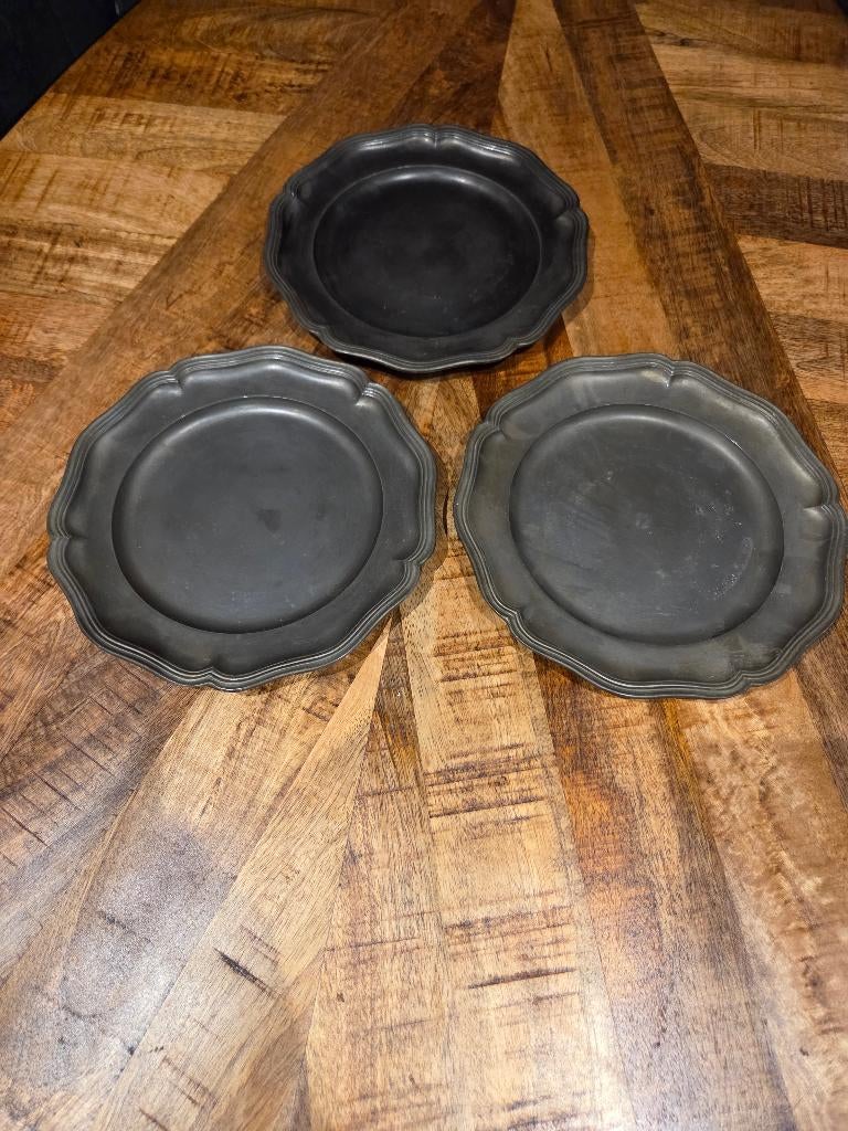 Tinnen bordjes set 3 stuks, Antiek en Kunst, Antiek | Tin, Ophalen of Verzenden