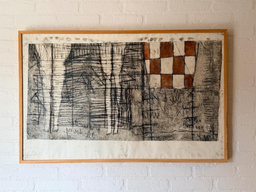 Anton Heyboer - vroege grote ets uit 1960., 65 cm, Handgekleurd, 1950 - 1999, Ets