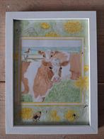 Aquarel: Koeien in de wei met bloemen, 20x15 cm, Antiek en Kunst, Kunst | Schilderijen | Klassiek, Ophalen of Verzenden