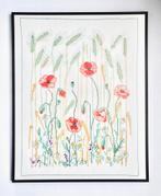 Grote vintage 70s lijst klaprozen bloemen bloem borduurwerk, Ophalen, Zo goed als nieuw