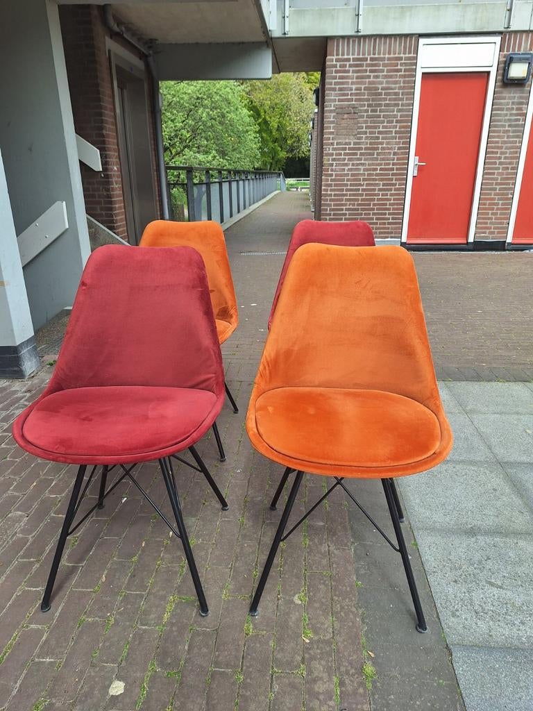 Eetkamerstoelen velours rood oranje, Huis en Inrichting, Stoelen, Ophalen, Gebruikt, Rood, Stof