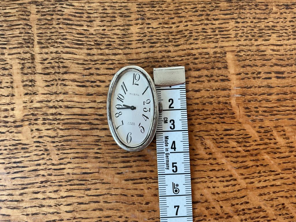 Vintage Ovaal Dameshorloge Tusal 17 Jewels Incabloc zilver, Overige merken, Staal, Gebruikt, Polshorloge