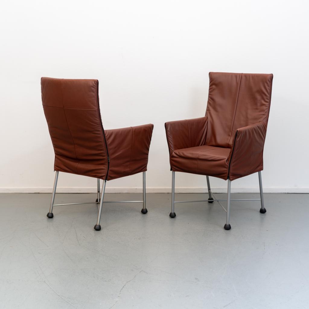 2x Montis Chaplin (eetkamer) stoelen - chocolade bruin, Niet ingevuld, Niet ingevuld, Leer, Ophalen of Verzenden