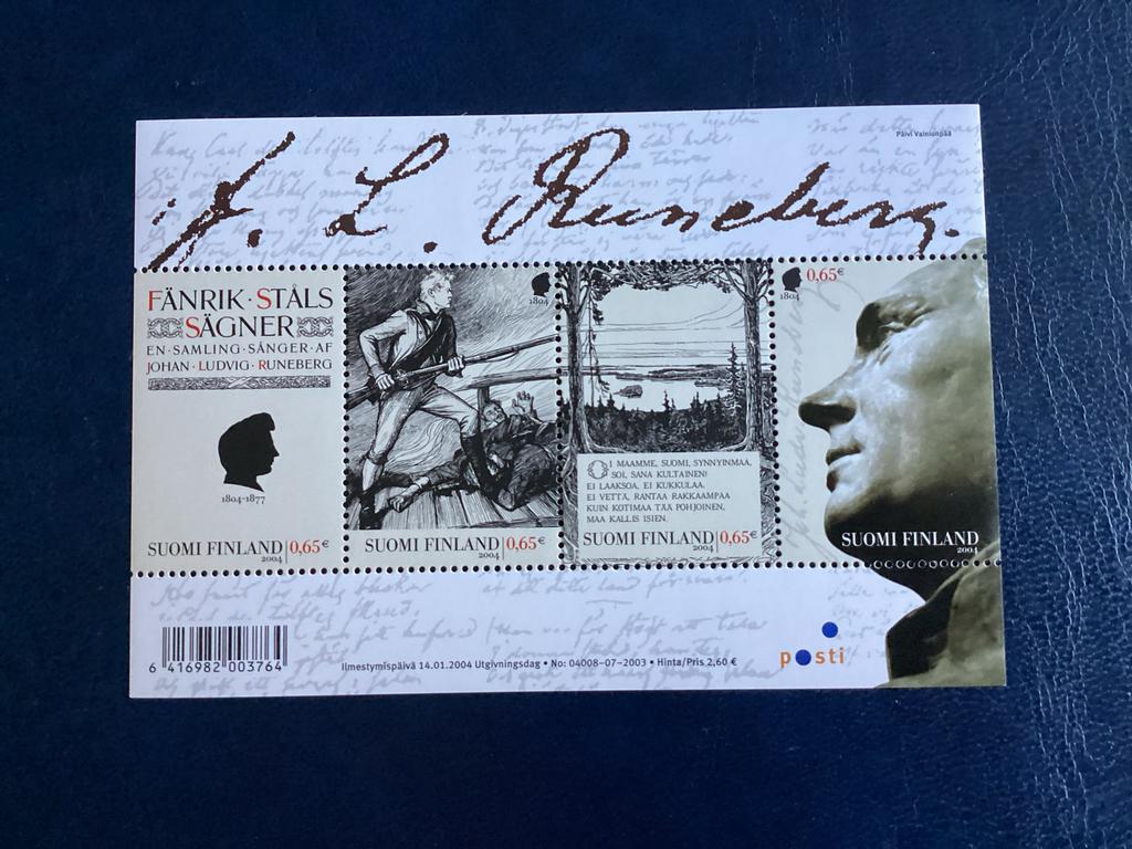 Finland Postzegelvel Johan Ludvig Runeberg 2004, Postzegels en Munten, Postzegels | Thematische zegels, Ophalen of Verzenden, Postfris