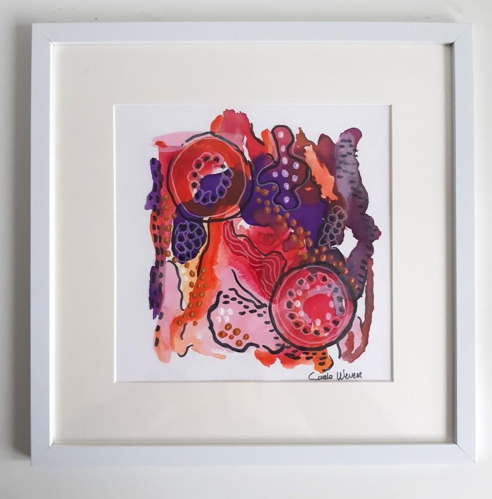 abstracte schilderij aquarel op Aquarelpapier + fotolijstje, Huis en Inrichting, Woonaccessoires | Schilderijen, Tekeningen en Foto's