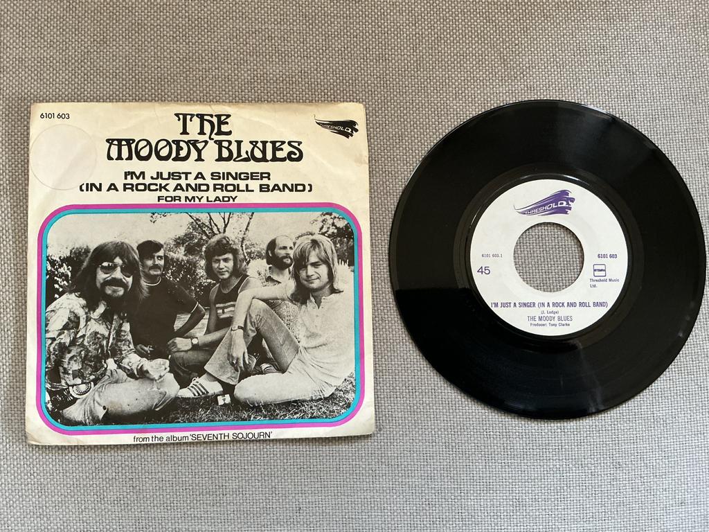 The Moody Blues single vinyl. I’m just a singer in a rock an, Cd's en Dvd's, Vinyl Singles, Ophalen of Verzenden, Zo goed als nieuw