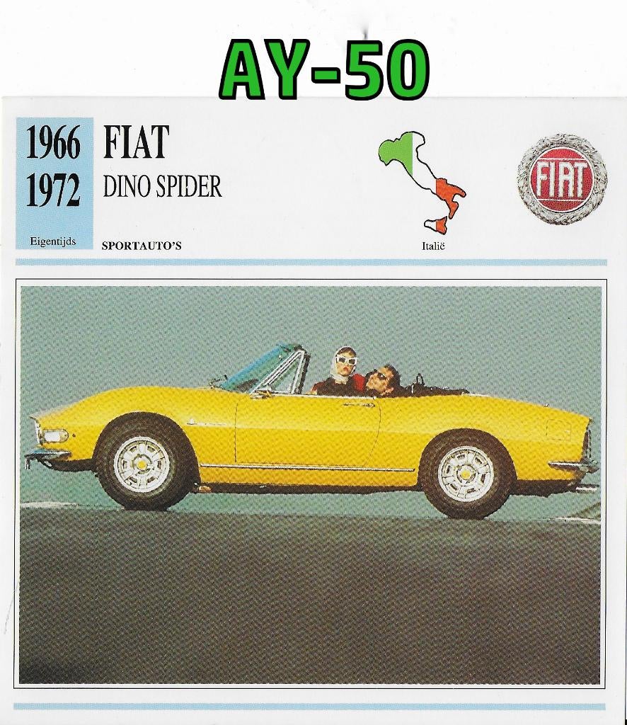 Ay-50 autokaart fiat dino spider 1966 / 1972, Ophalen of Verzenden, Zo goed als nieuw, Auto's